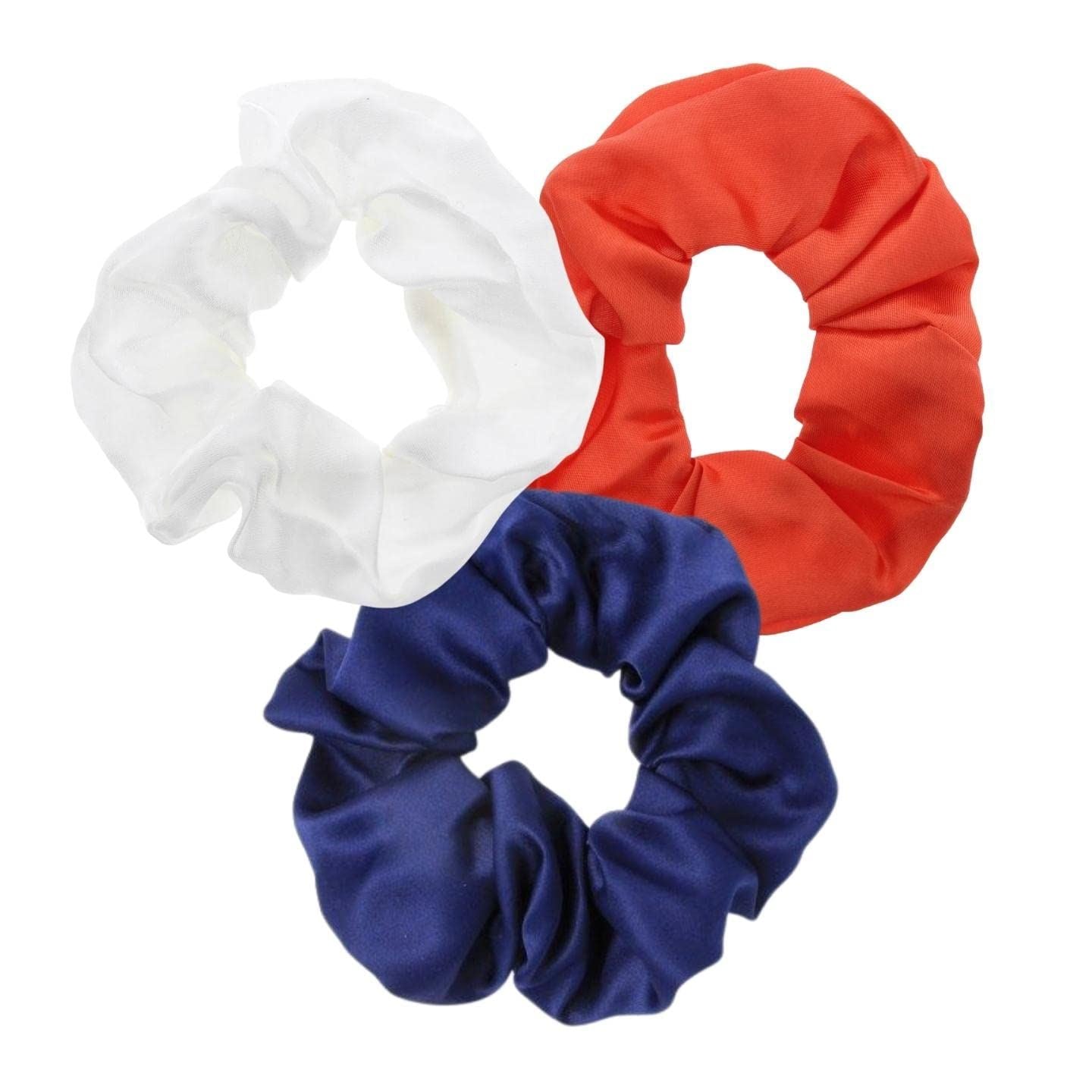3pc Satin Hair Scrunchies In Red White And Navy Blue